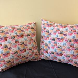 Hand Crafted Set Of Two Multicolor Cactus Accent Pillows